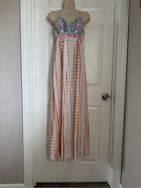 Flying Tomato Tie-Dye Maxi dress with Teal & Pink Embroidered Bodice